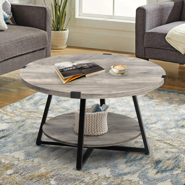 17 Stories Jahaira Round Coffee Table with 2-Tier Storage Shelves ...